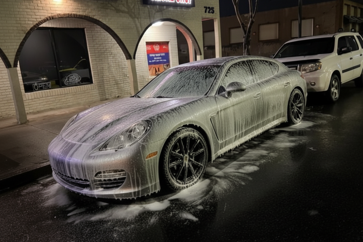Grey Porsche Panamera Soap Foam Detail